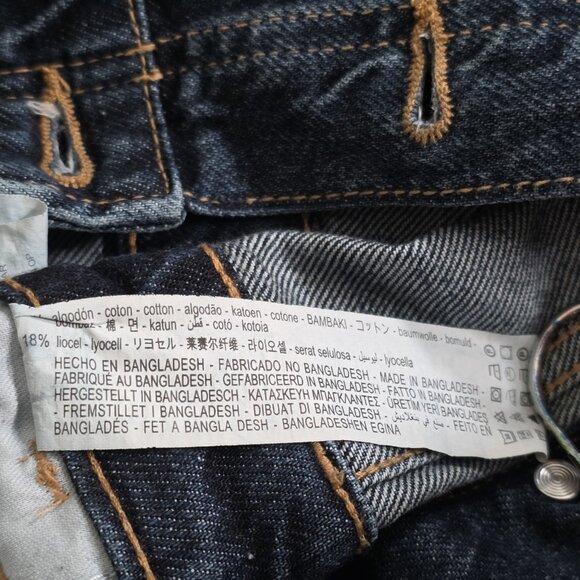 Zara Denim Jumpsuit Women XL Blue LS Button Front Zip Fly Distressed Grunge Boho - Picture 11 of 15